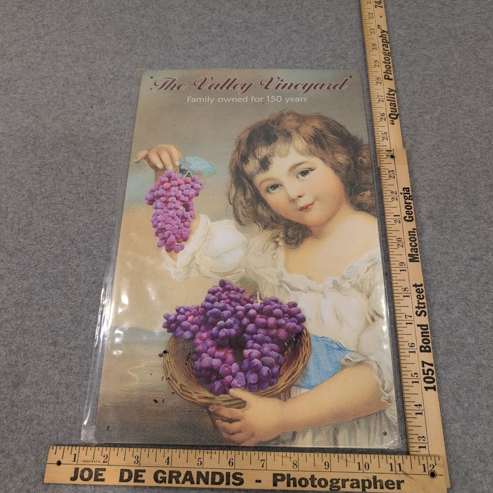 The Valley Vineyard Metal Tin Sign Vintage Style‎ Girl with Grapes Wall Decor - Picture 2 of 3